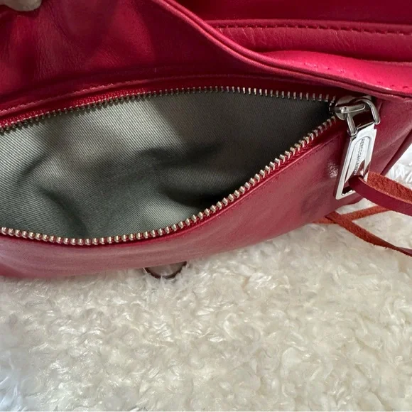 Rebecca Minkoff Red Leather Mini Mac Crossbody Bag Silver Chain Strap Designer - Picture 13 of 16